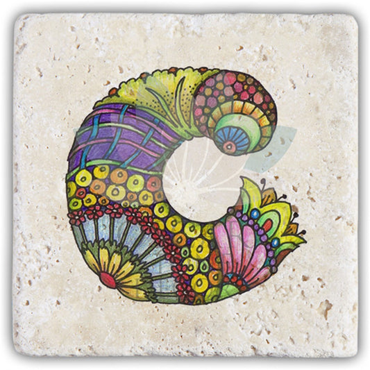 LETTER C SINGLE NATURAL STONE COASTER / BA-C5 (COASTER)