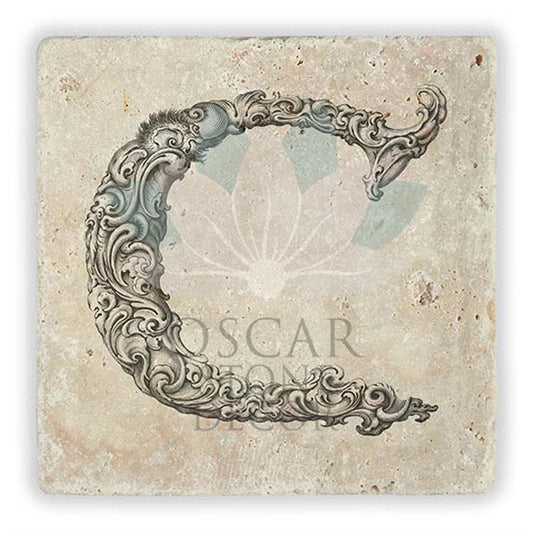 LETTER C SINGLE NATURAL STONE COASTER / BA-C1 (COASTER)