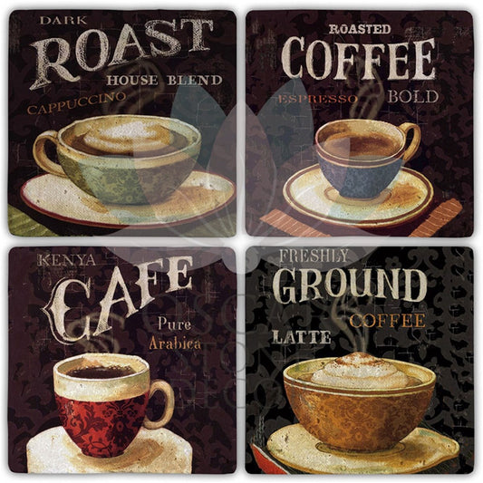 CAFE CUP 4-Piece NATURAL STONE COASTERS / BA361 (COASTER)