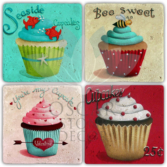 CAKE BE SWEET 4-Piece NATURAL STONE COASTERS / BA352 (COASTER)