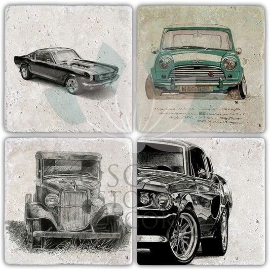 CAR SET 4-Piece NATURAL STONE COASTERS / BA437 (COASTER)