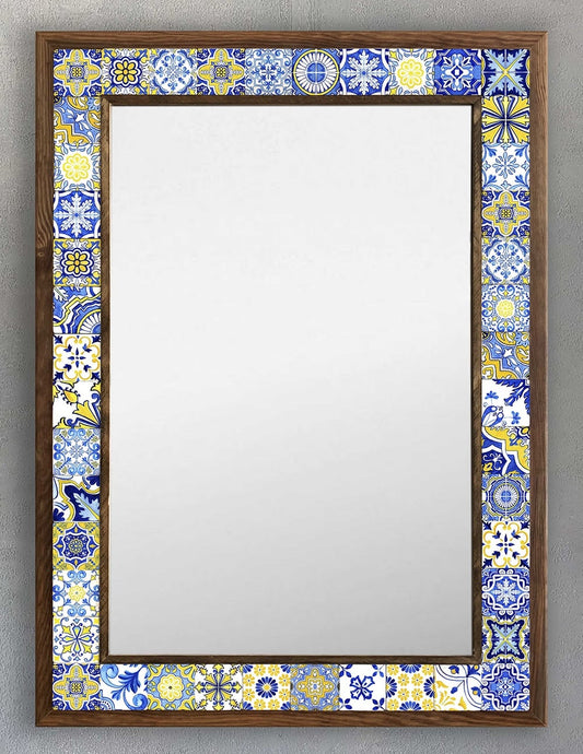 FRAMED MOSAIC PORTUGAL TILES STONE MIRROR / AYN-092