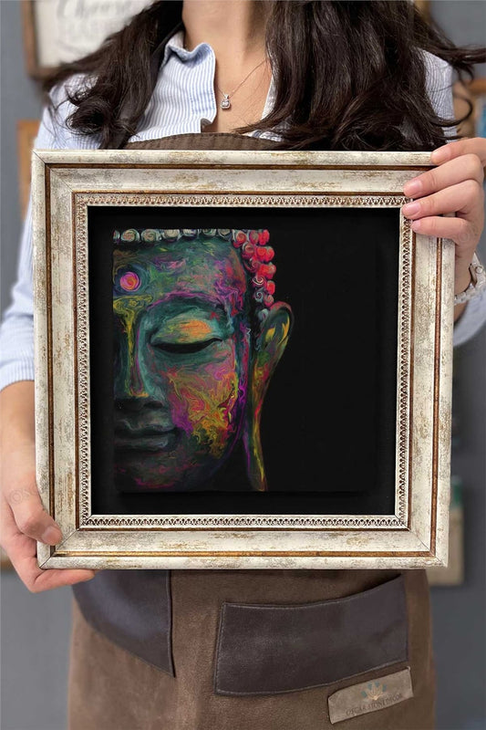Framed Painting Stone Wall Decor 12" x 12" Buddha Drawing Painting