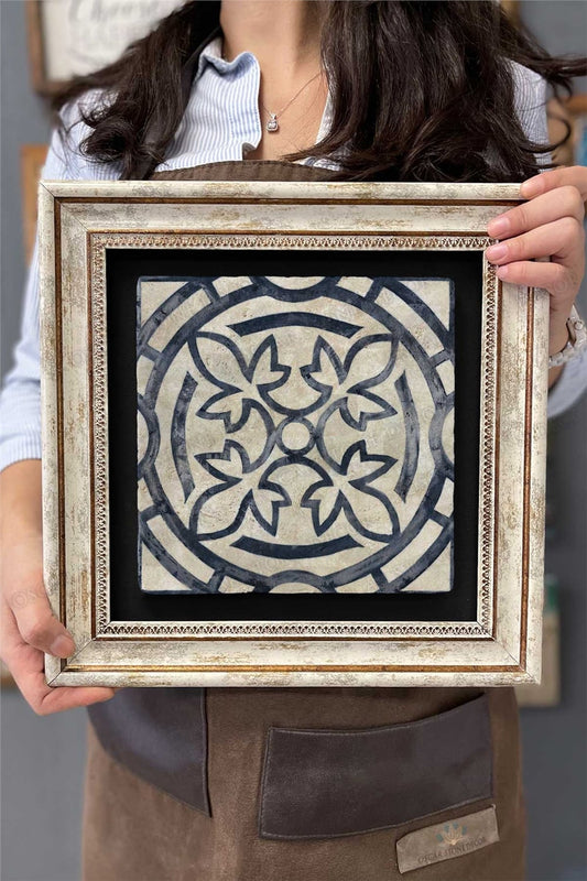 Framed Painting Stone Wall Decor 12" x 12" Antique Pattern Painting