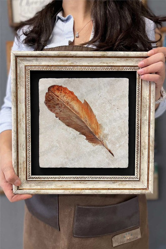 Framed Painting Stone Wall Decor 12" x 12" Bird Feather Painting