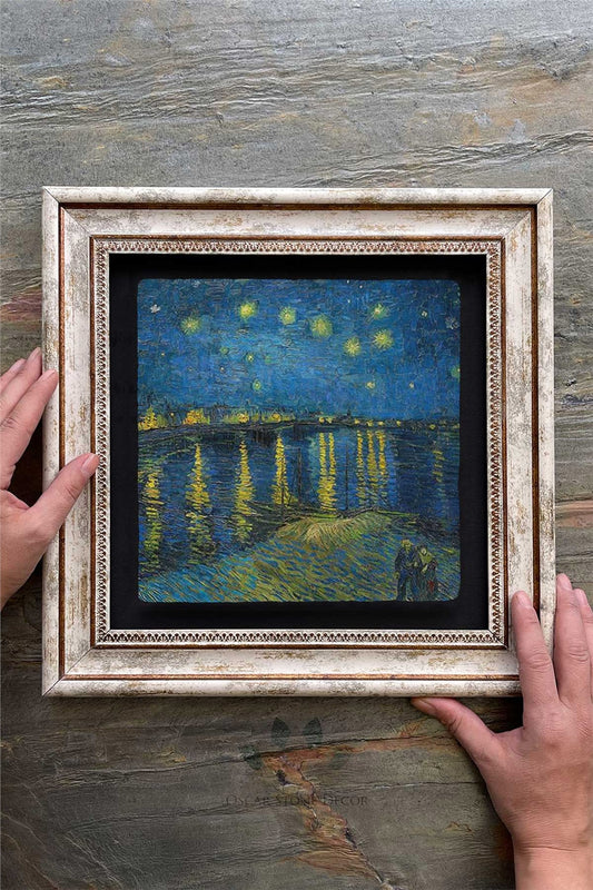 Framed Painting Stone Wall Decor 12" x 12" Van Gogh Painting