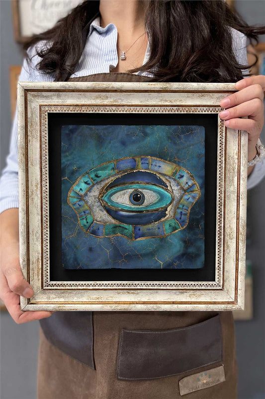 Framed Painting Stone Wall Decor 12" x 12" Evil Eye Painting