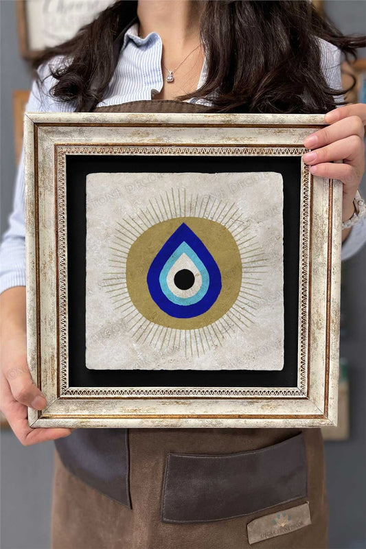 Framed Painting Stone Wall Decor 12" x 12" Evil Eye Bead Painting