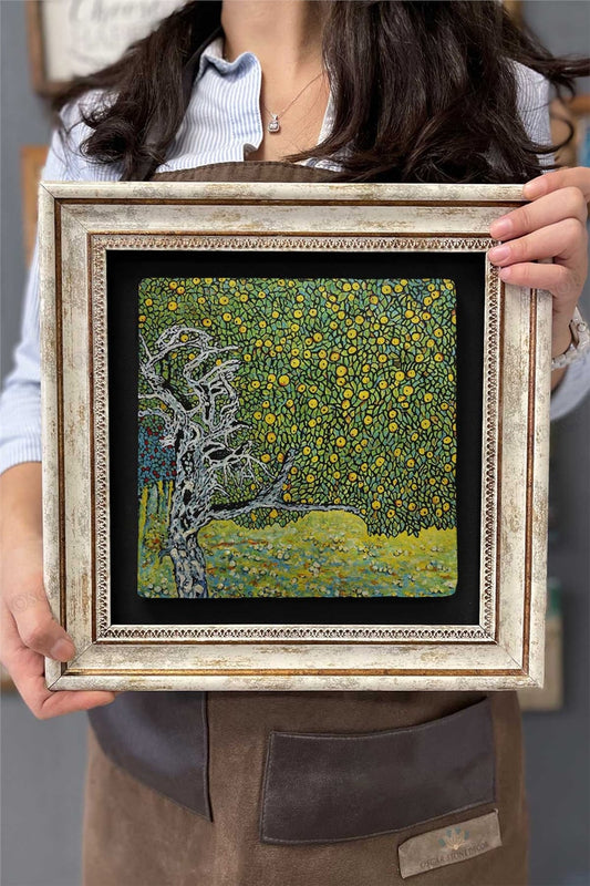 Framed Painting Stone Wall Decor 12" x 12" Gustav Klimt Lemon Tree Painting