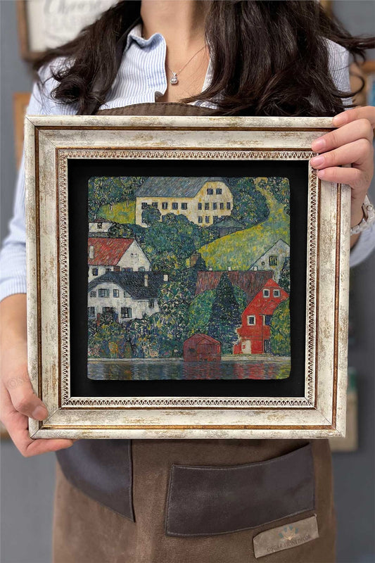 Framed Painting Stone Wall Decor 12" x 12" Gustav Klimt Painting
