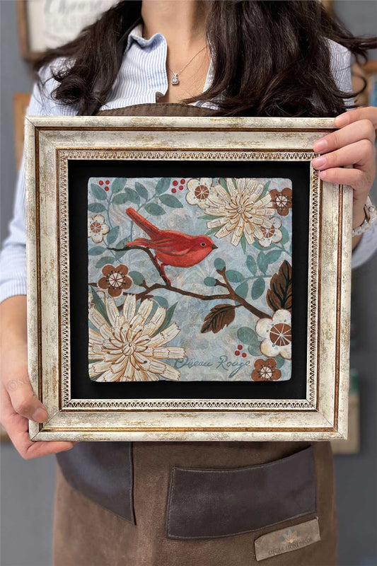 Framed Painting Stone Wall Decor 12" x 12" Bird Painting