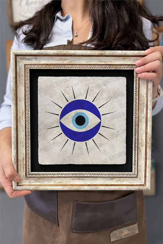 Framed Painting Stone Wall Decor 12" x 12" Evil Eye Bead Painting