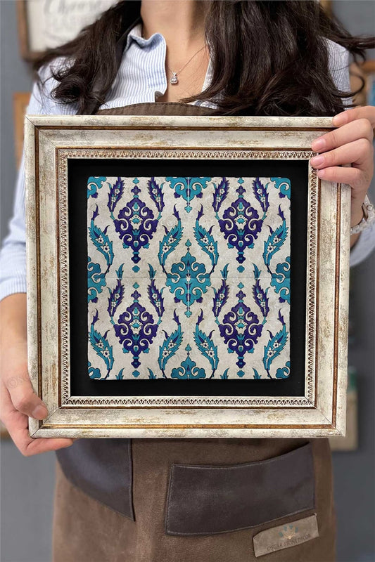 Framed Painting Stone Wall Decor 12" x 12" Ceramic Tile Drawing