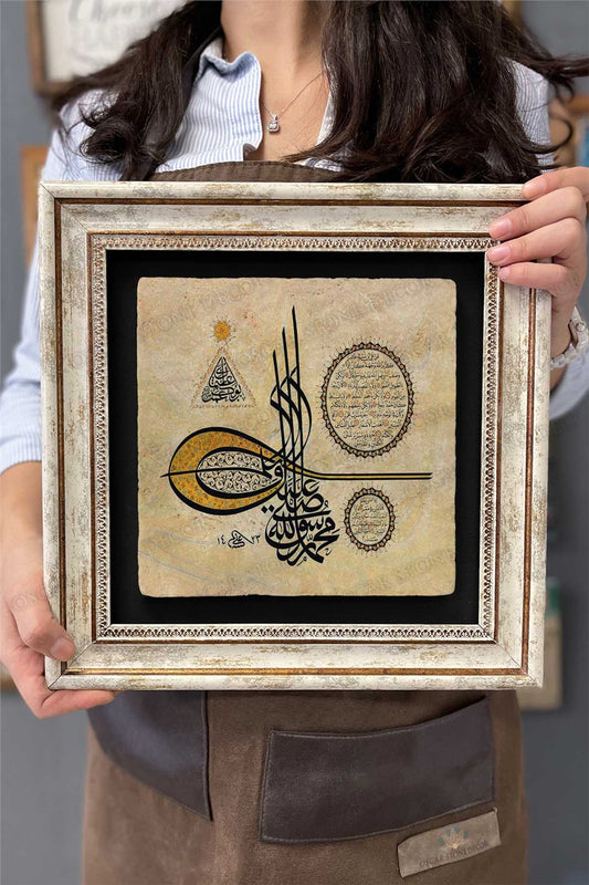 Framed Painting Stone Wall Decor 12" x 12" Calligraphy Painting