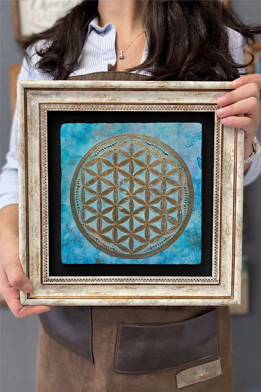 Framed Painting Stone Wall Decor 12" x 12" Flower of Life