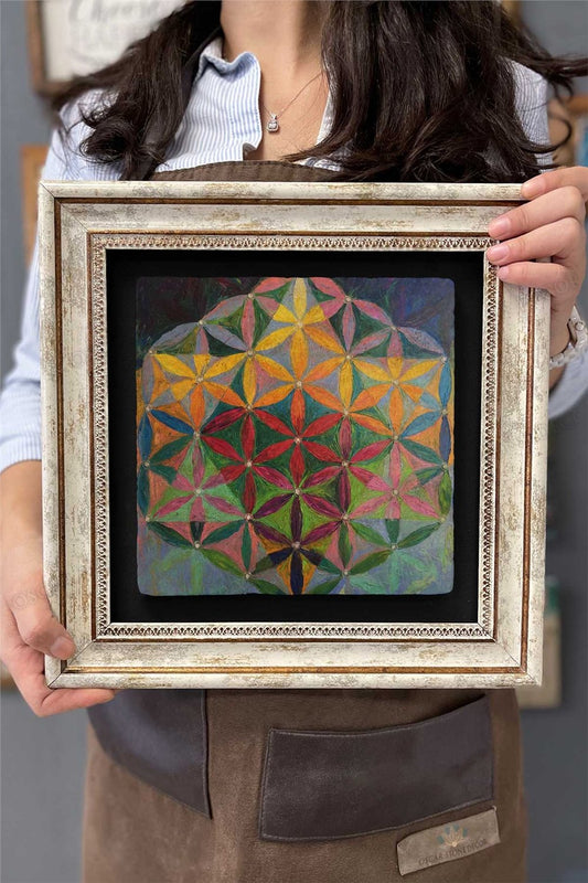 Framed Painting Stone Wall Decor 12" x 12" Flower of Life Painting