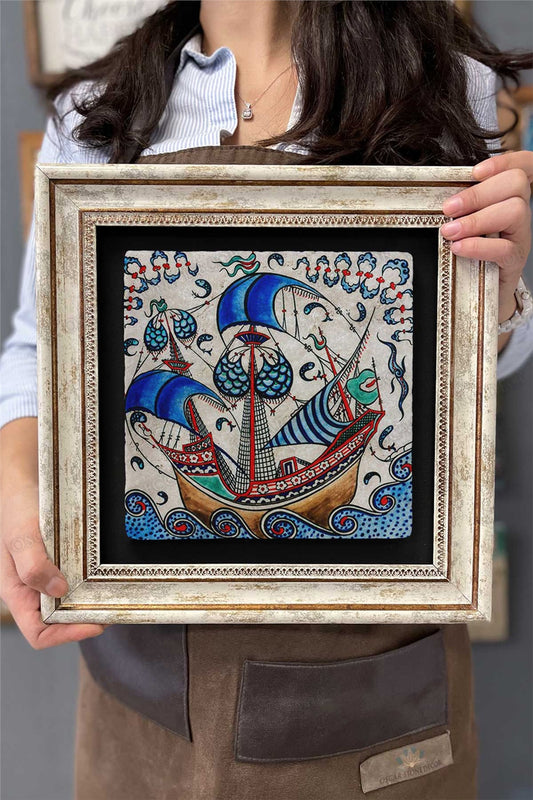 Framed Painting Stone Wall Decor 12" x 12" Tile Ceramic Vessel