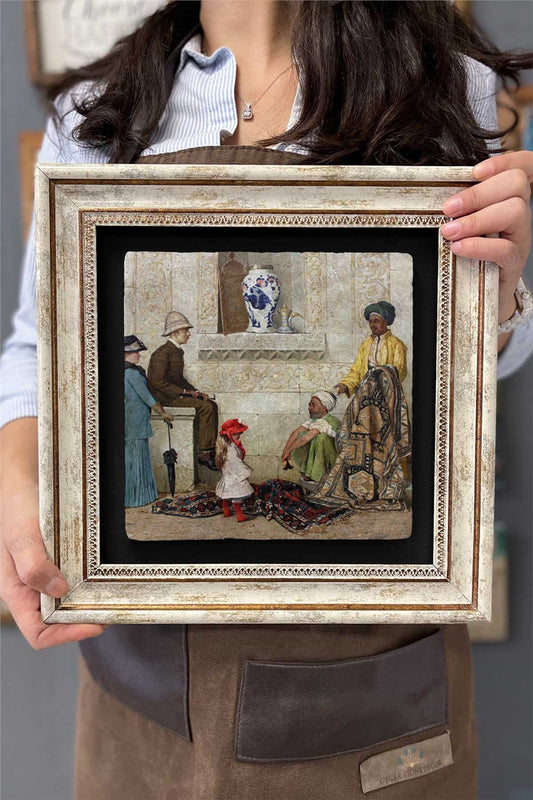 Framed Painting Stone Wall Decor 12" x 12" Osman Hamdi Painting