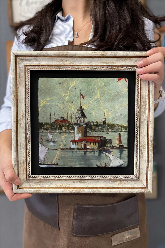 Framed Painting Stone Wall Decor 12" x 12" Maiden's Tower