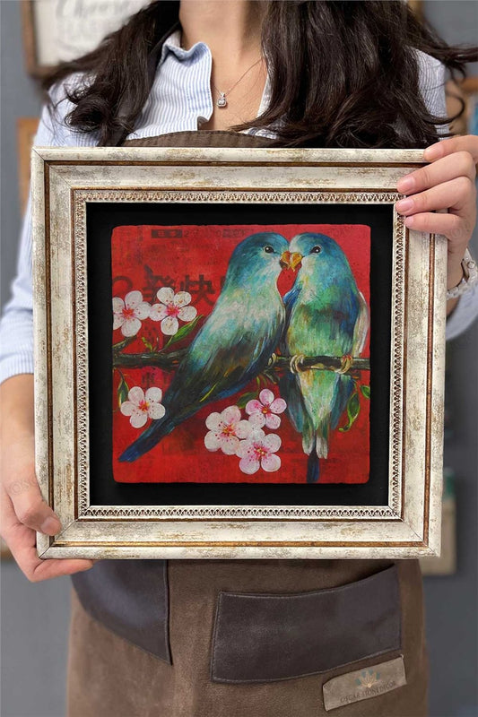Framed Painting Stone Wall Decor 12" x 12" Bird Painting