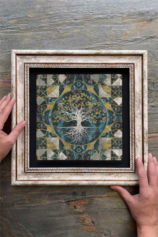 Framed Painting Stone Wall Decor 12" x 12" Tree of Life Painting