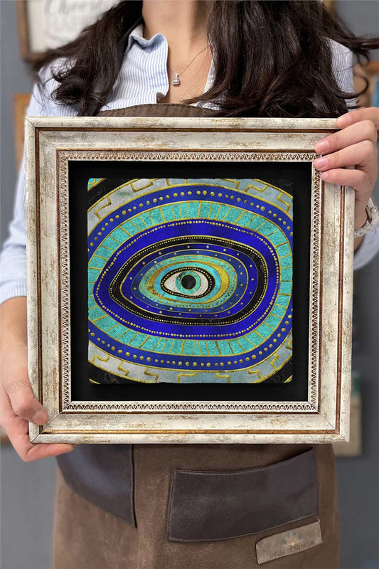 Framed Painting Stone Wall Decor 12" x 12" Evil Eye Painting