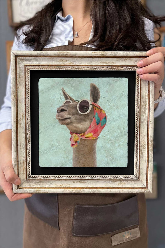 Framed Painting Stone Wall Decor 12" x 12" Giraffe Painting