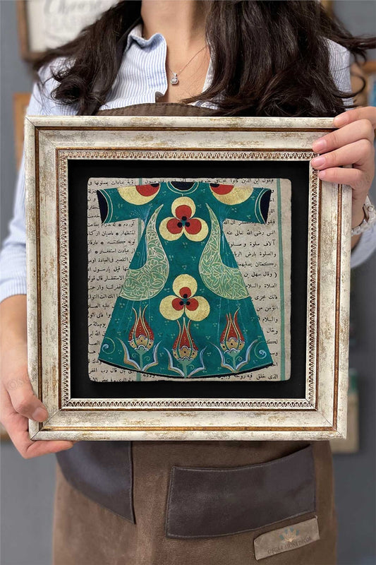 Framed Painting Stone Wall Decor 12" x 12" Ottoman Kaftan Collage Drawing