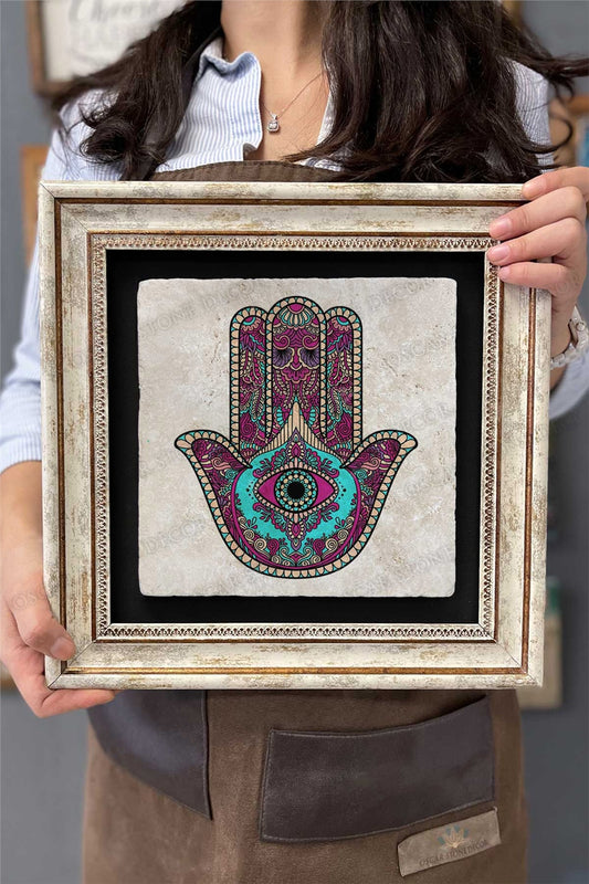 Framed Painting Stone Wall Decoration 12" x 12" Fatma Ana Hand