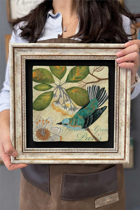 Framed Painting Stone Wall Decor 12" x 12" Bird Painting