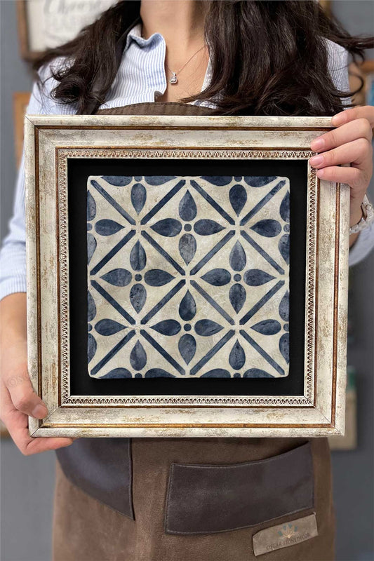 Framed Painting Stone Wall Decor 12" x 12" Antique Pattern Painting