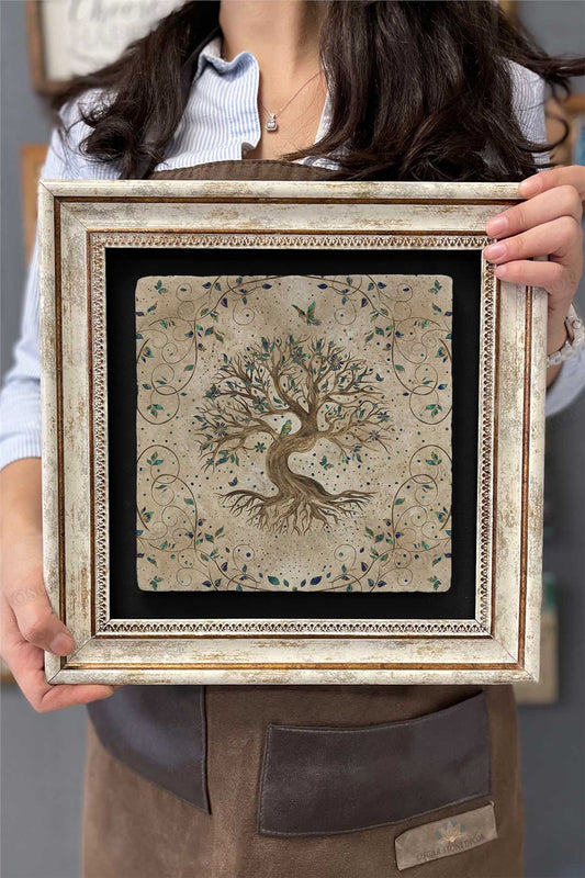 Framed Painting Stone Wall Decor 12" x 12" Tree of Life Painting