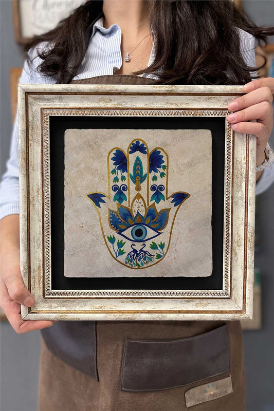 Framed Painting Stone Wall Decoration 12" x 12" Fatma Ana Hand Special Design