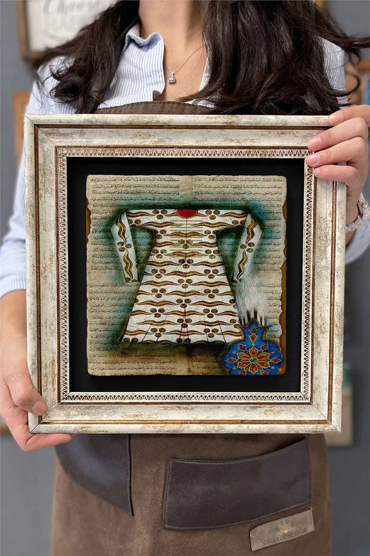 Framed Painting Stone Wall Decor 12" x 12" Ottoman Kaftan Collage Drawing