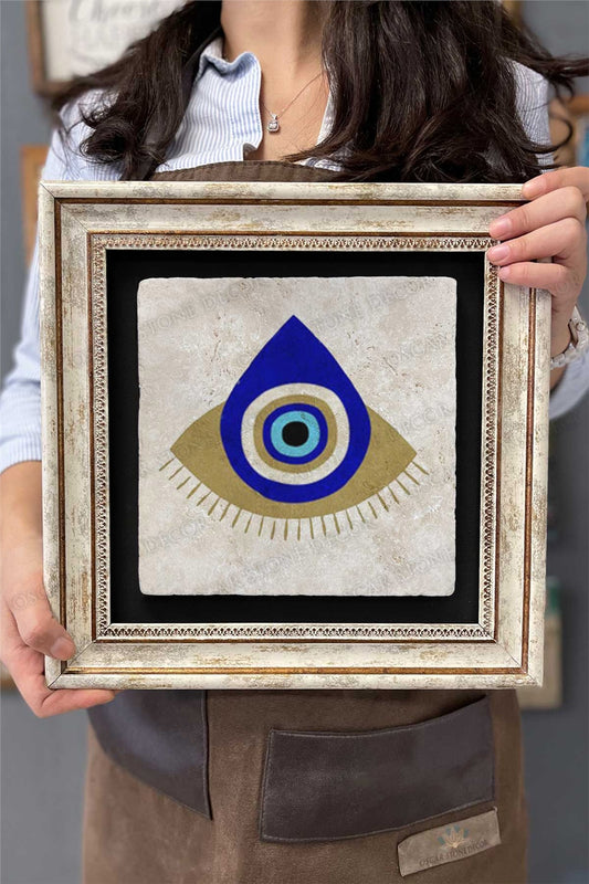 Framed Painting Stone Wall Decor 12" x 12" Evil Eye Bead Painting
