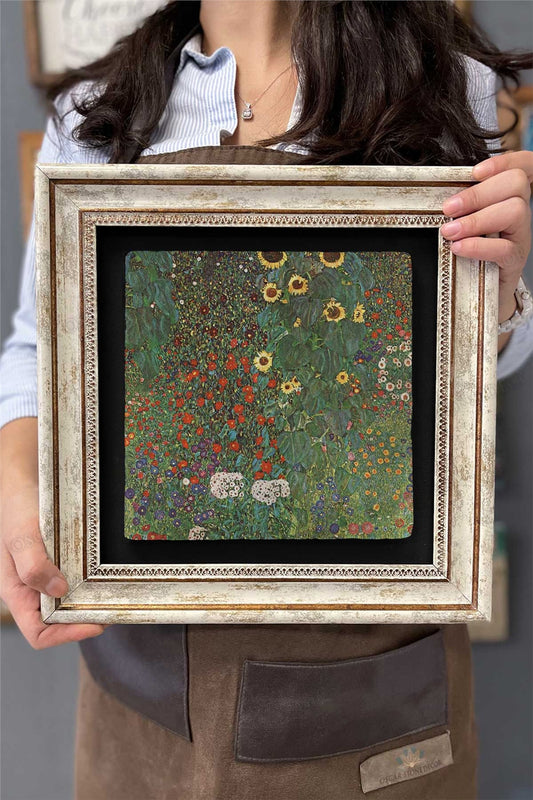 Framed Painting Stone Wall Decor 12" x 12" Gustav Klimt Painting