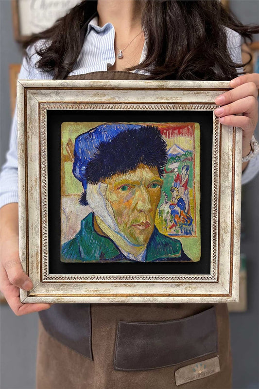 Framed Painting Stone Wall Decor 12" x 12" Van Gogh Self-Portrait
