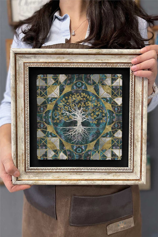 Framed Painting Stone Wall Decor 12" x 12" Tree of Life Painting