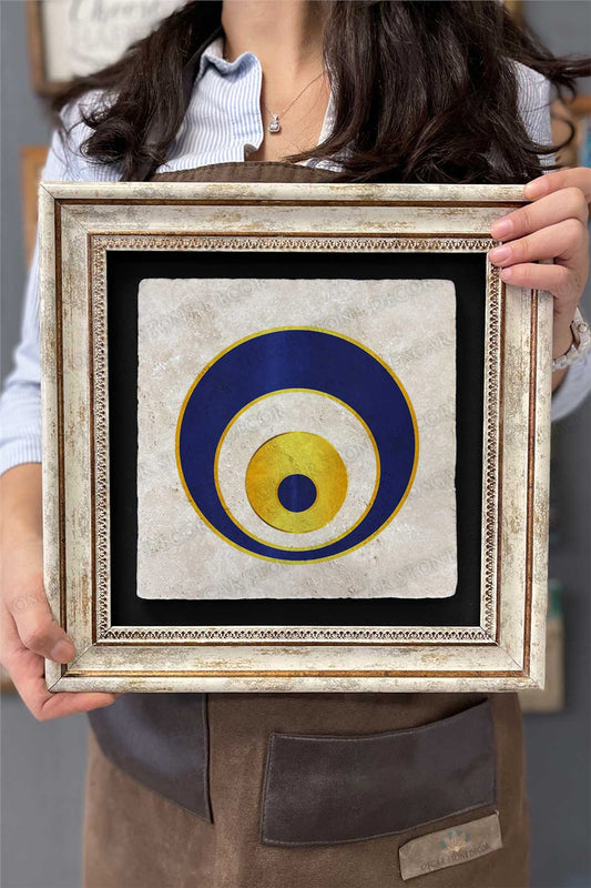 Framed Painting Stone Wall Decor 12" x 12" Evil Eye Themed
