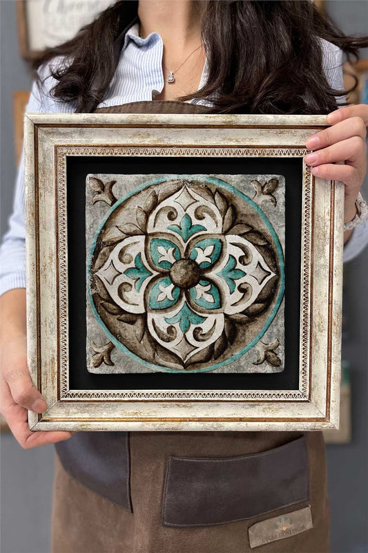 Framed Table Stone Wall Decor 12" x 12" Antique Patterned Design Marble