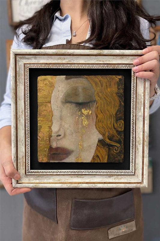 Framed Painting Stone Wall Decor 12" x 12" Gustav Klimt Crying Girl Painting