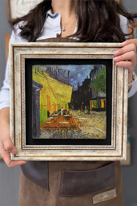 Framed Painting Stone Wall Decor 12" x 12" Van Gogh Cafe Painting