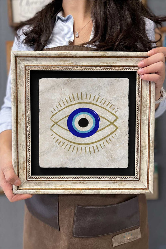 Framed Painting Stone Wall Decor 12" x 12" Evil Eye Bead Painting