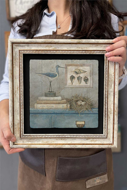 Framed Painting Stone Wall Decor 12" x 12" Decor Antique Painting