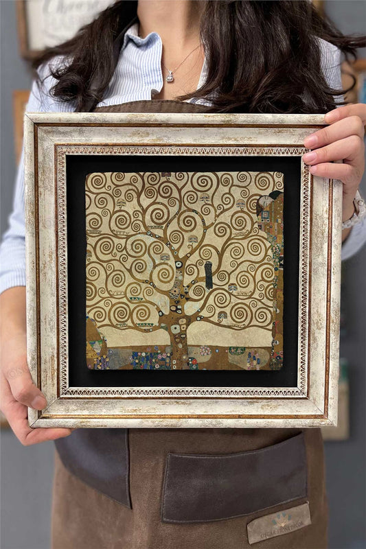 Framed Painting Stone Wall Decor 12" x 12" Gustav Klimt Tree of Life