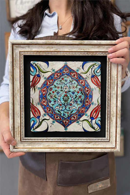Framed Painting Stone Wall Decor 12" x 12" Tile Ceramic Patterned Marble Painting
