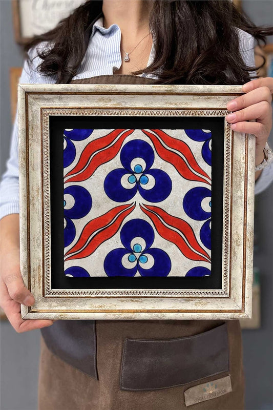 Framed Painting Stone Wall Decor 12" x 12" Tile Ceramic Patterned Marble Painting