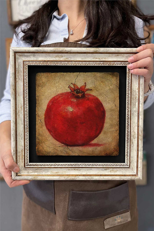 Framed Painting Stone Wall Decor 12" x 12" Red Pomegranate