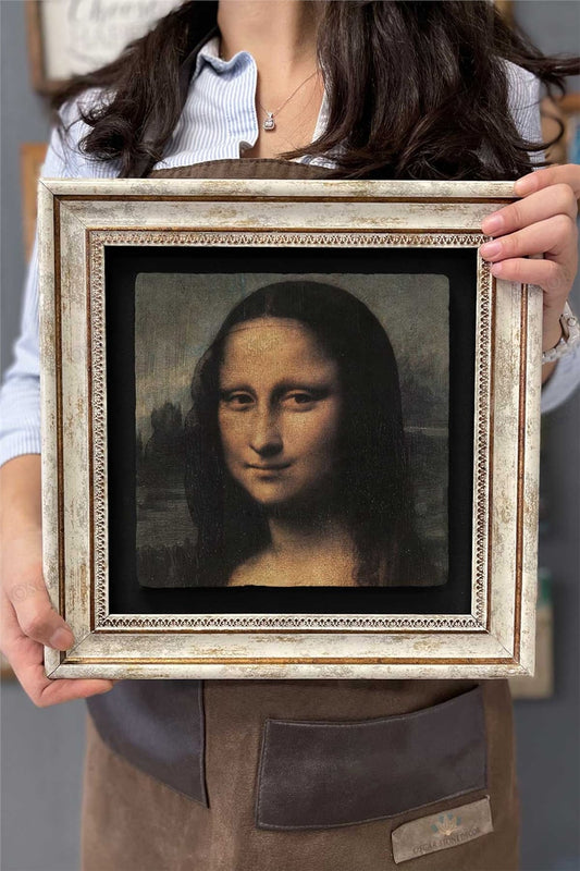 Framed Painting Stone Wall Decor 12" x 12" Leonardo Da Vinci Mona Lisa