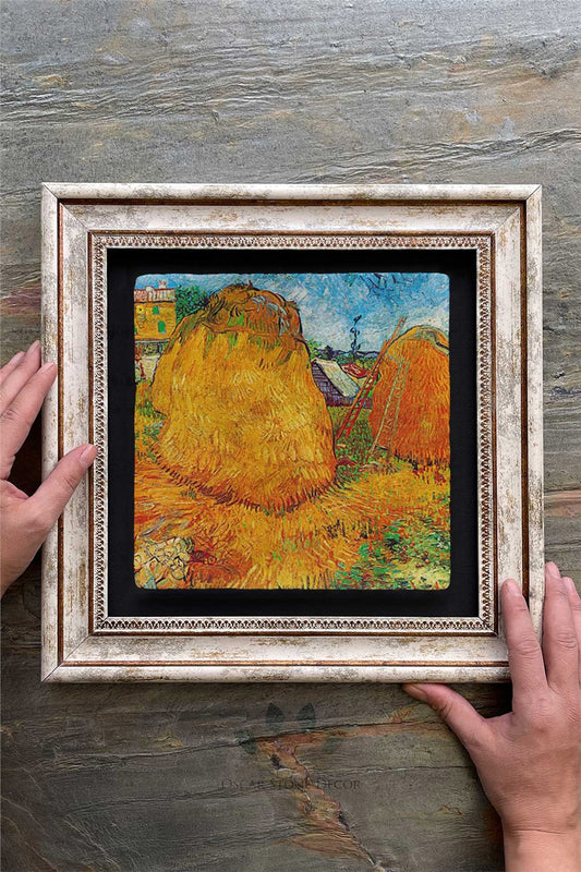 Framed Painting Stone Wall Decor 12" x 12" Van Gogh Painting